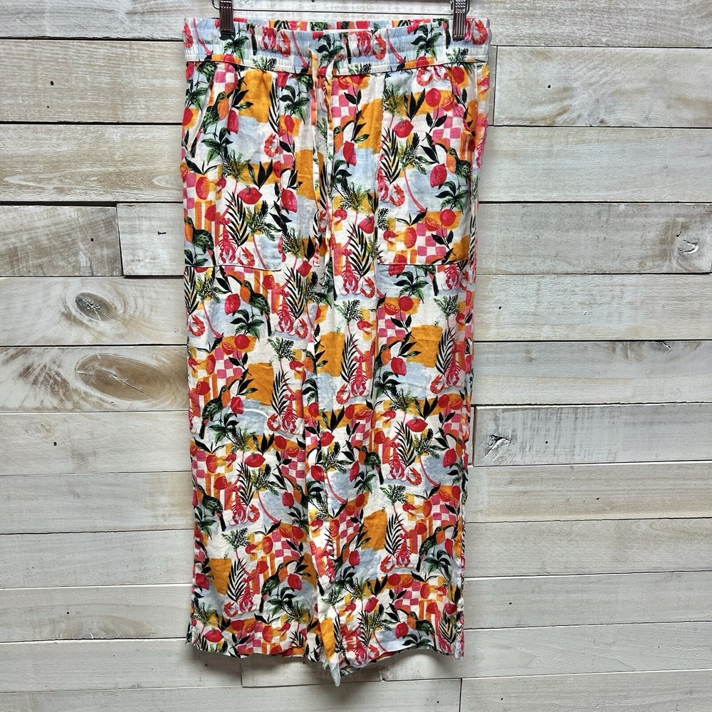 C&C California Wide Leg Pull On Linen Pants Womens Medium Floral Resort‎ Beach